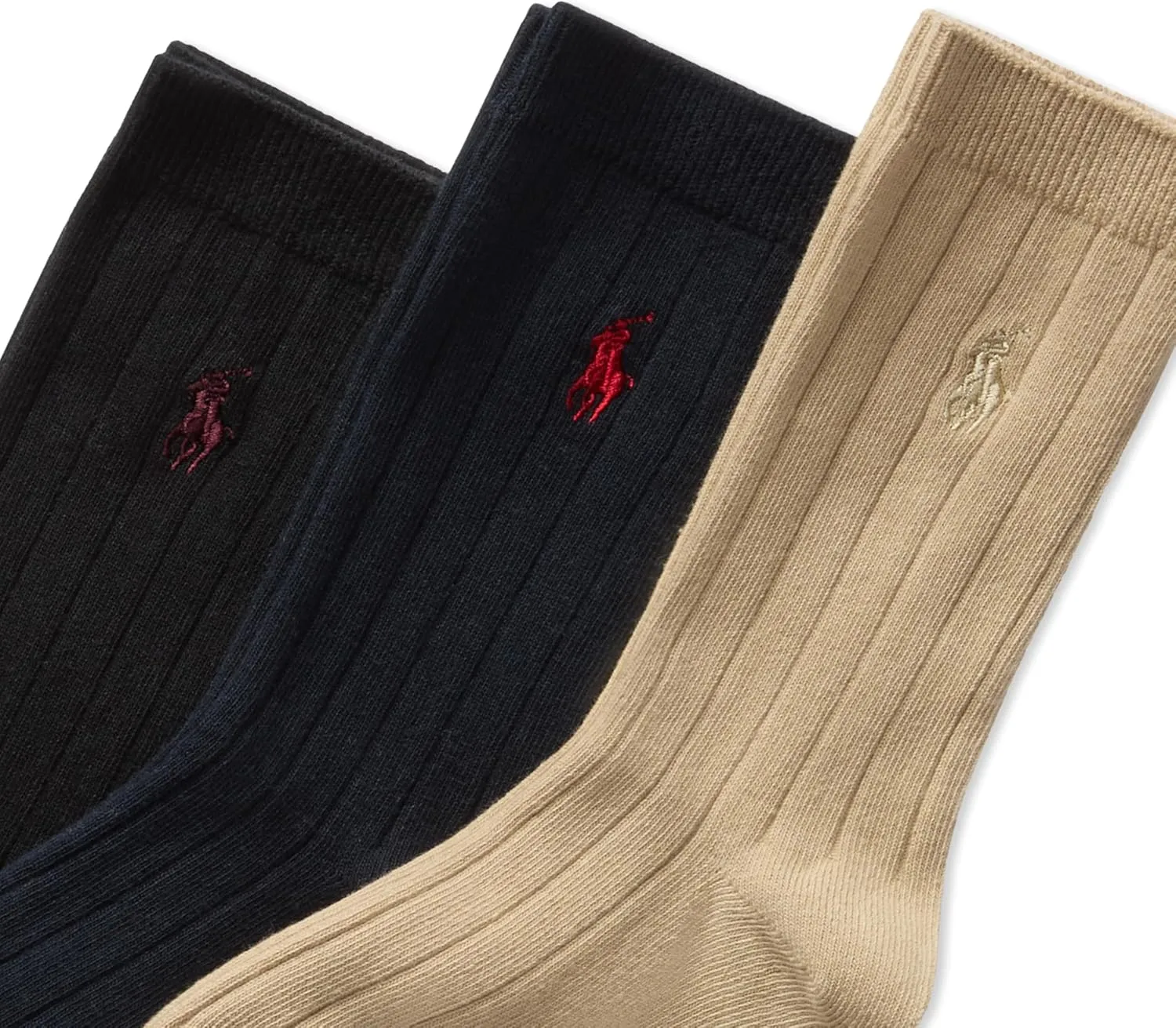 POLO RALPH LAUREN Boys Classic Solid Rib Dress Crew Socks 3 Pair Pack Sustainable Cotton Comfort