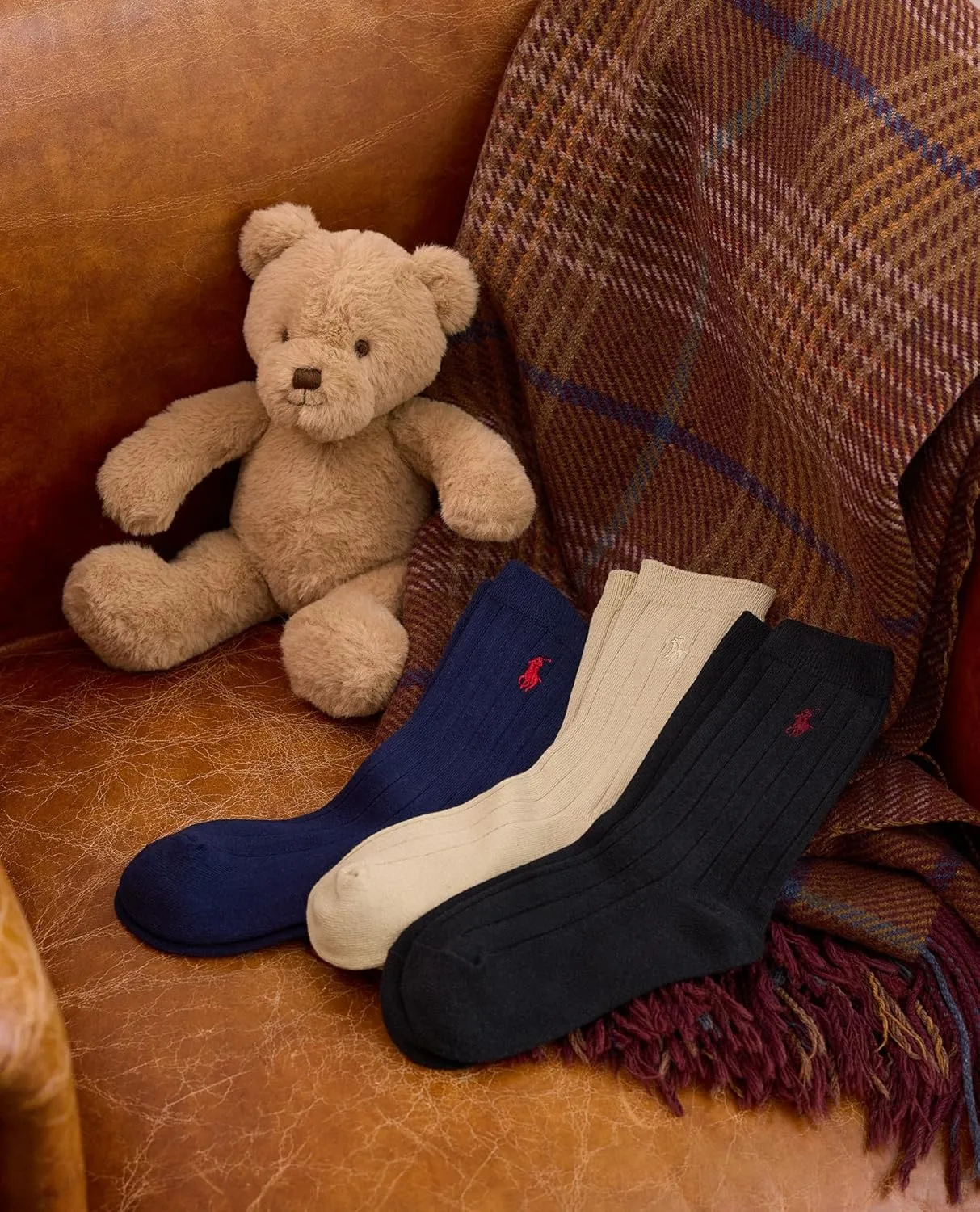 POLO RALPH LAUREN Boys Classic Solid Rib Dress Crew Socks 3 Pair Pack Sustainable Cotton Comfort