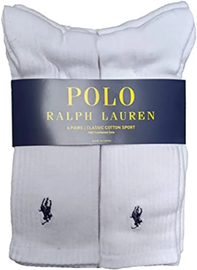 Polo Ralph Lauren Men's Classic Ribbed Crew Socks - 6 Pack (White)