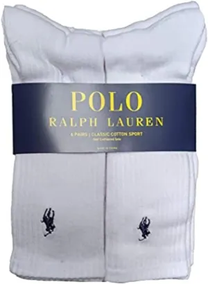 Polo Ralph Lauren Men's Classic Ribbed Crew Socks - 6 Pack (White)