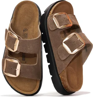 Project Cloud Genuine Leather Platform Sandals Women Footwear - Wedge Chunky Sandals Womens sandals with Memory Foam Insole and Cork Footbed (GREECECHUNKY)