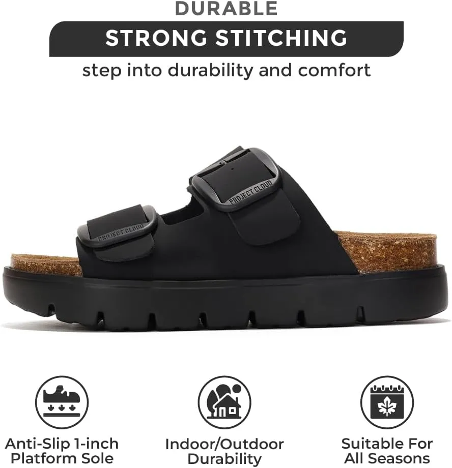 Project Cloud Genuine Leather Platform Sandals Women Footwear - Wedge Chunky Sandals Womens sandals with Memory Foam Insole and Cork Footbed (GREECECHUNKY)