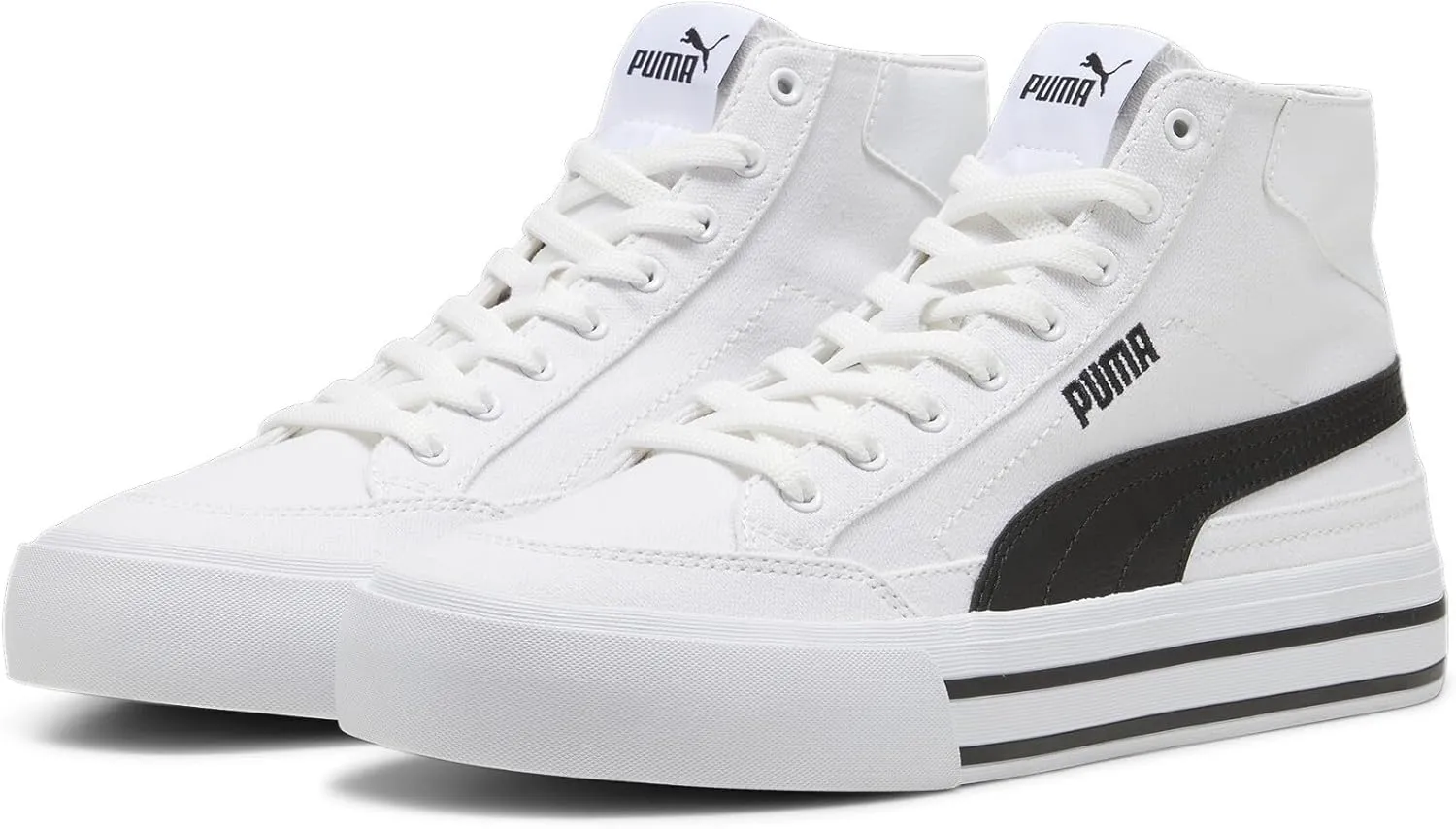 PUMA Men's Court Classic Vulc Mid Shoes, Black-White, 13