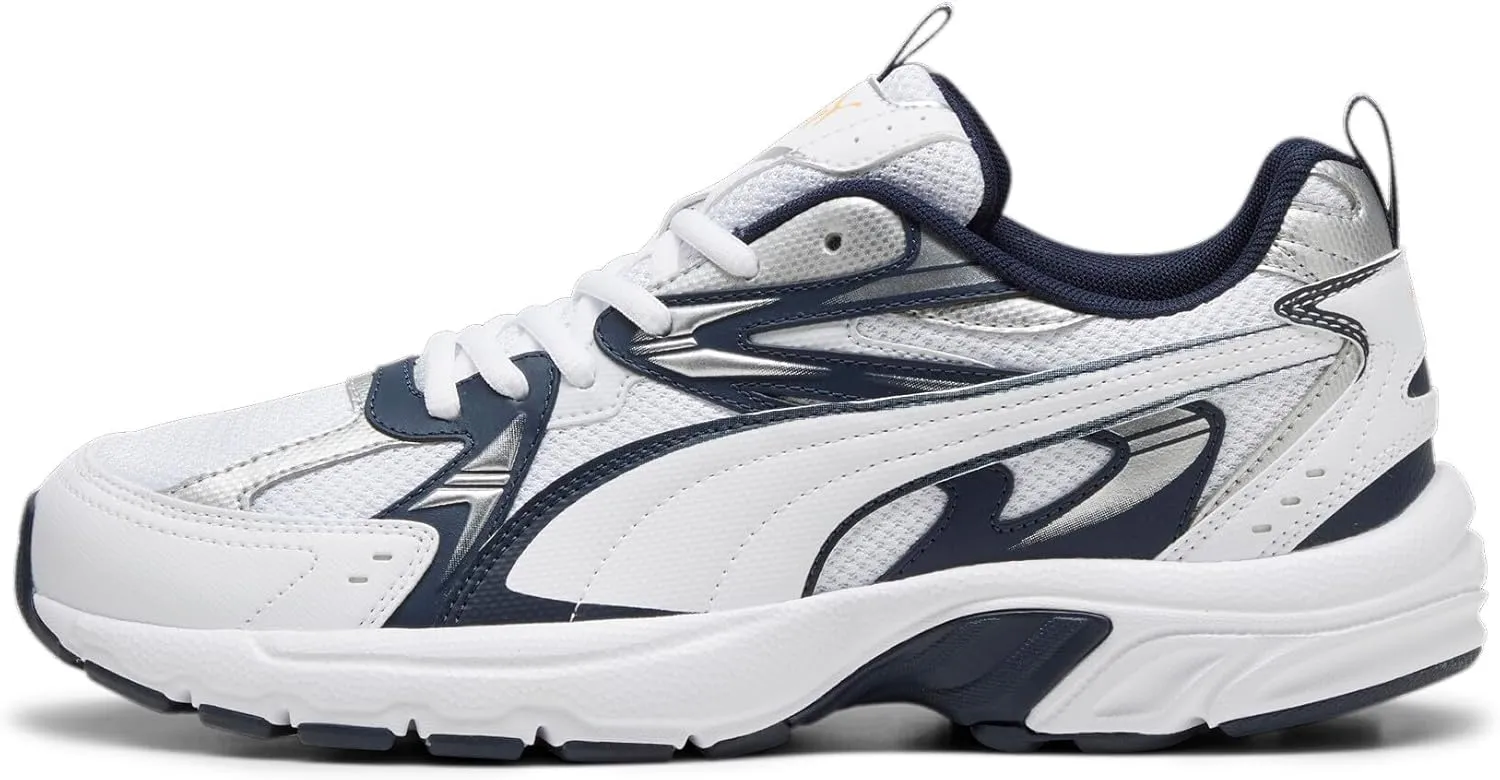 PUMA Men's Milenio Tech Sneaker, Club Navy White Silver, 14