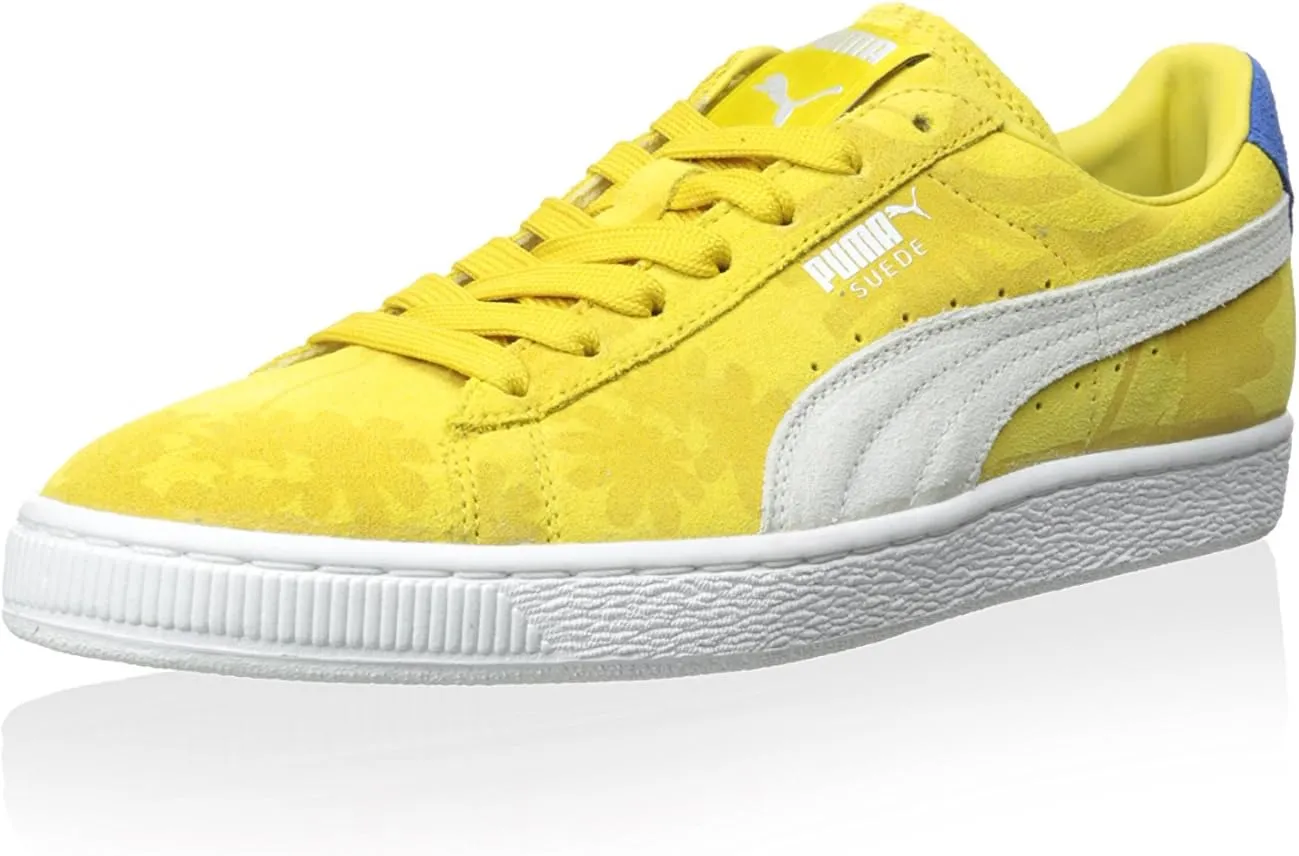 PUMA Men's Suede Classic Tropicali Sneaker, Vibrant Yellow/White, 10 M US
