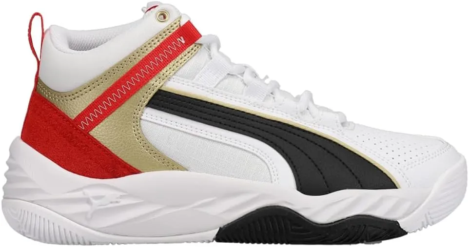 Puma Rebound Future Evo Sneaker, White Black-High Risk Red Team Gold, 4.5 US Unisex Big Kid