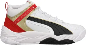 Puma Rebound Future Evo Sneaker, White Black-High Risk Red Team Gold, 4.5 US Unisex Big Kid