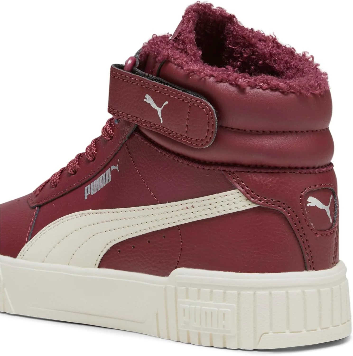 PUMA Unisex-Child Shoes Carina 2.0 Mid Sneaker, White Silver, 5 US Big Kid
