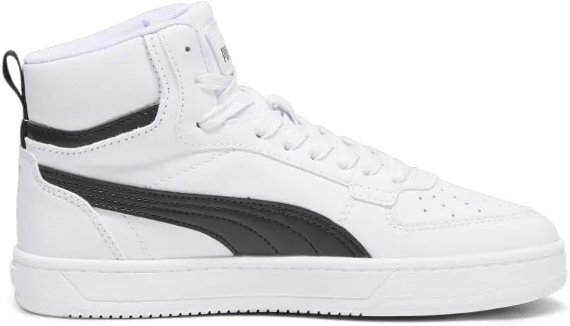 PUMA Unisex-Child Shoes Caven 2.0 Mid Sneaker, White Black-Gold, 5 US Big Kid