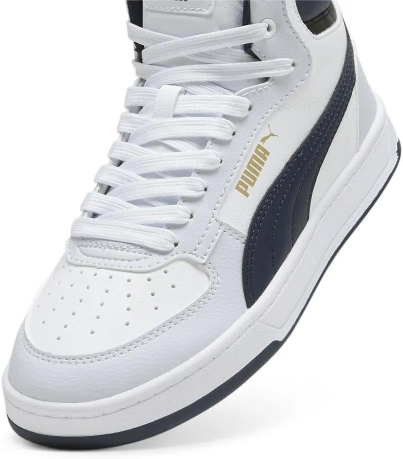 PUMA Unisex-Child Shoes Caven 2.0 Mid Sneaker, White Black-Gold, 5 US Big Kid