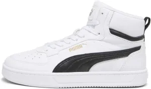 PUMA Unisex-Child Shoes Caven 2.0 Mid Sneaker, White Black-Gold, 5 US Big Kid