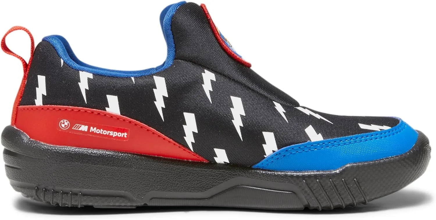 PUMA Unisex-Child Slip on Shoes BMW M Motorsport Bao Kart Sneaker, White Black-Estate Blue, 13.5 US Little Kid