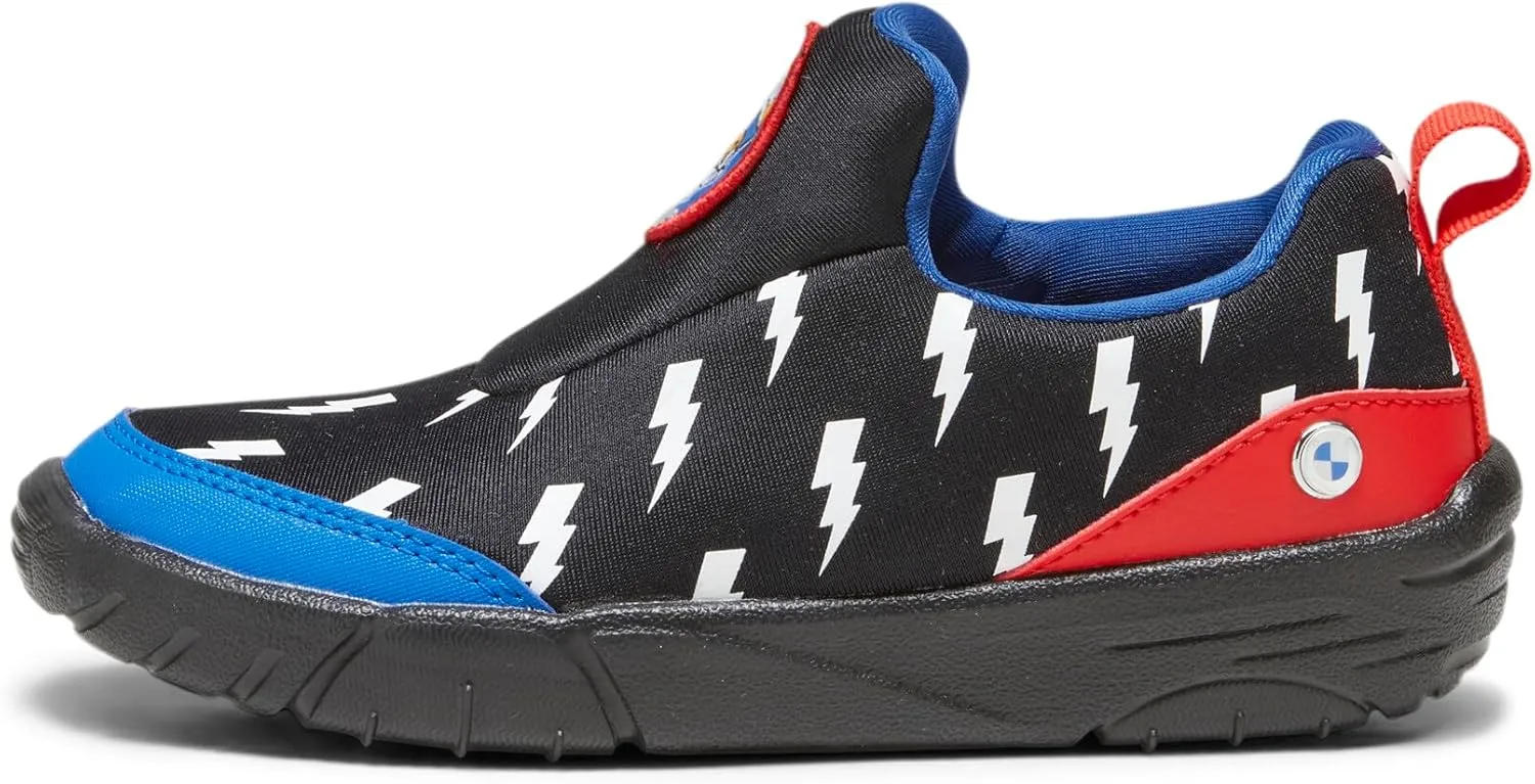 PUMA Unisex-Child Slip on Shoes BMW M Motorsport Bao Kart Sneaker, White Black-Estate Blue, 13.5 US Little Kid