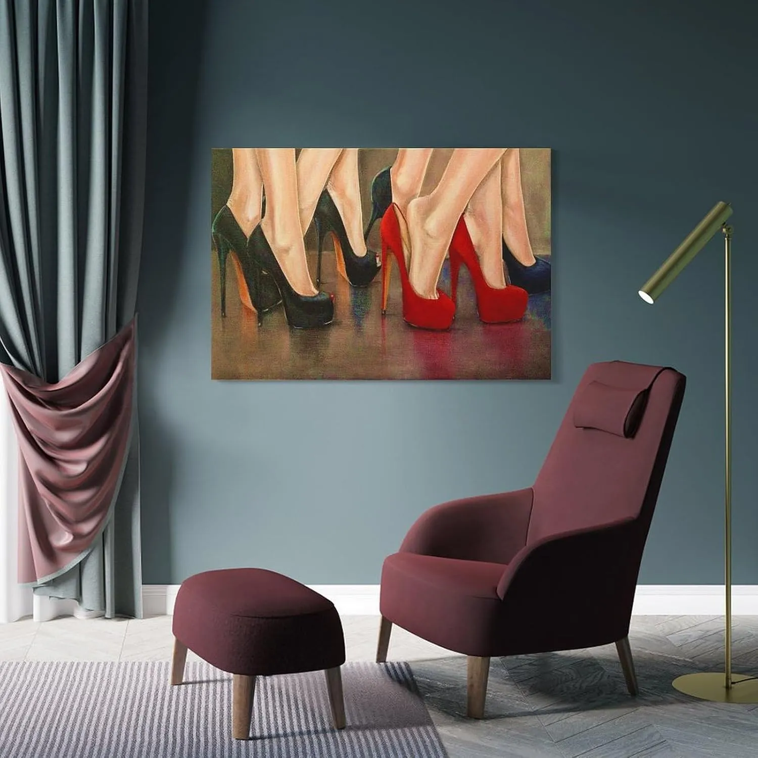 Red And Black High Heels Canvas Wall Art Shoe Painting Suitable for Girls Room Decoration Canvas Poster Wall Art Decor Print Picture Paintings for Living Room Bedroom Decoration 16x24inch(40x60cm)