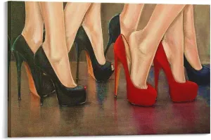 Red And Black High Heels Canvas Wall Art Shoe Painting Suitable for Girls Room Decoration Canvas Poster Wall Art Decor Print Picture Paintings for Living Room Bedroom Decoration 16x24inch(40x60cm)