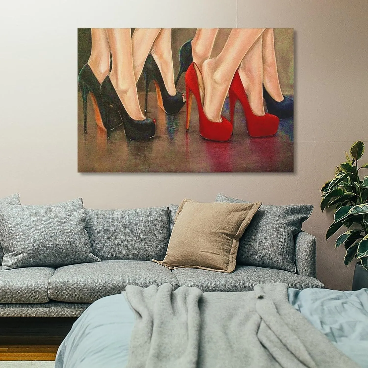 Red And Black High Heels Canvas Wall Art Shoe Painting Suitable for Girls Room Decoration Canvas Poster Wall Art Decor Print Picture Paintings for Living Room Bedroom Decoration 16x24inch(40x60cm)