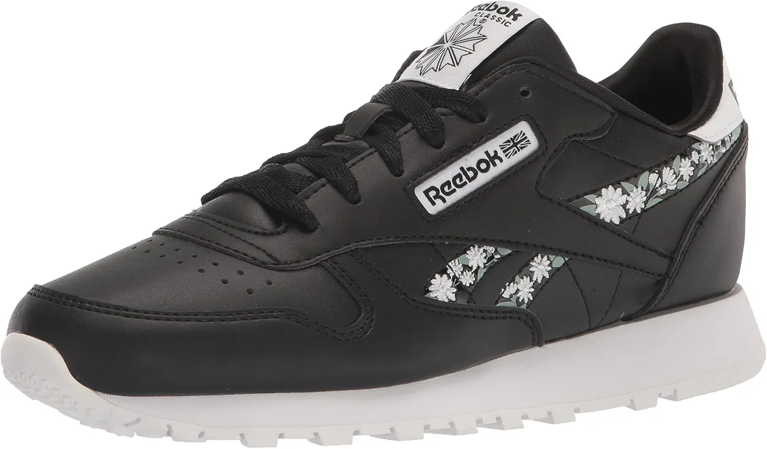 Reebok Girls Classic Leather Sneaker, Black/White, 6 Big Kid