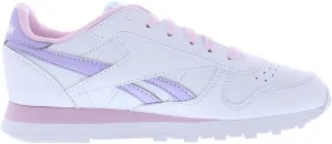 Reebok Girls Classic Leather Sneaker, White/Pixel Pink/Purple Oasis, 5.5 Big Kid