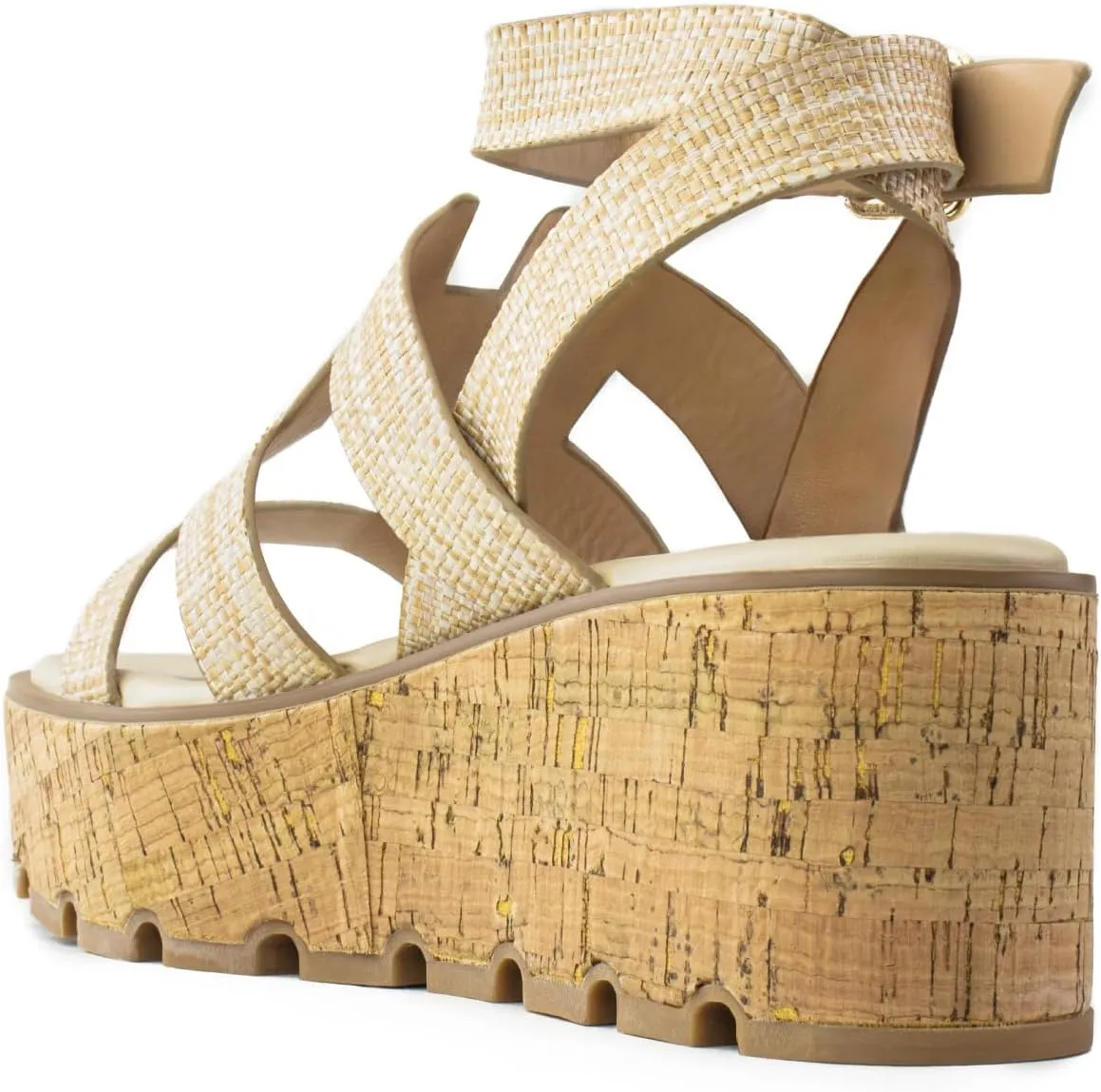 RF ROOM OF FASHION Women's Trendy Cutout Band Ankle Buckle Strap Cork Platform Wedge Sandals