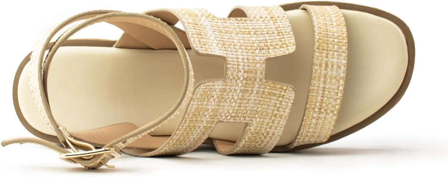 RF ROOM OF FASHION Women's Trendy Cutout Band Ankle Buckle Strap Cork Platform Wedge Sandals