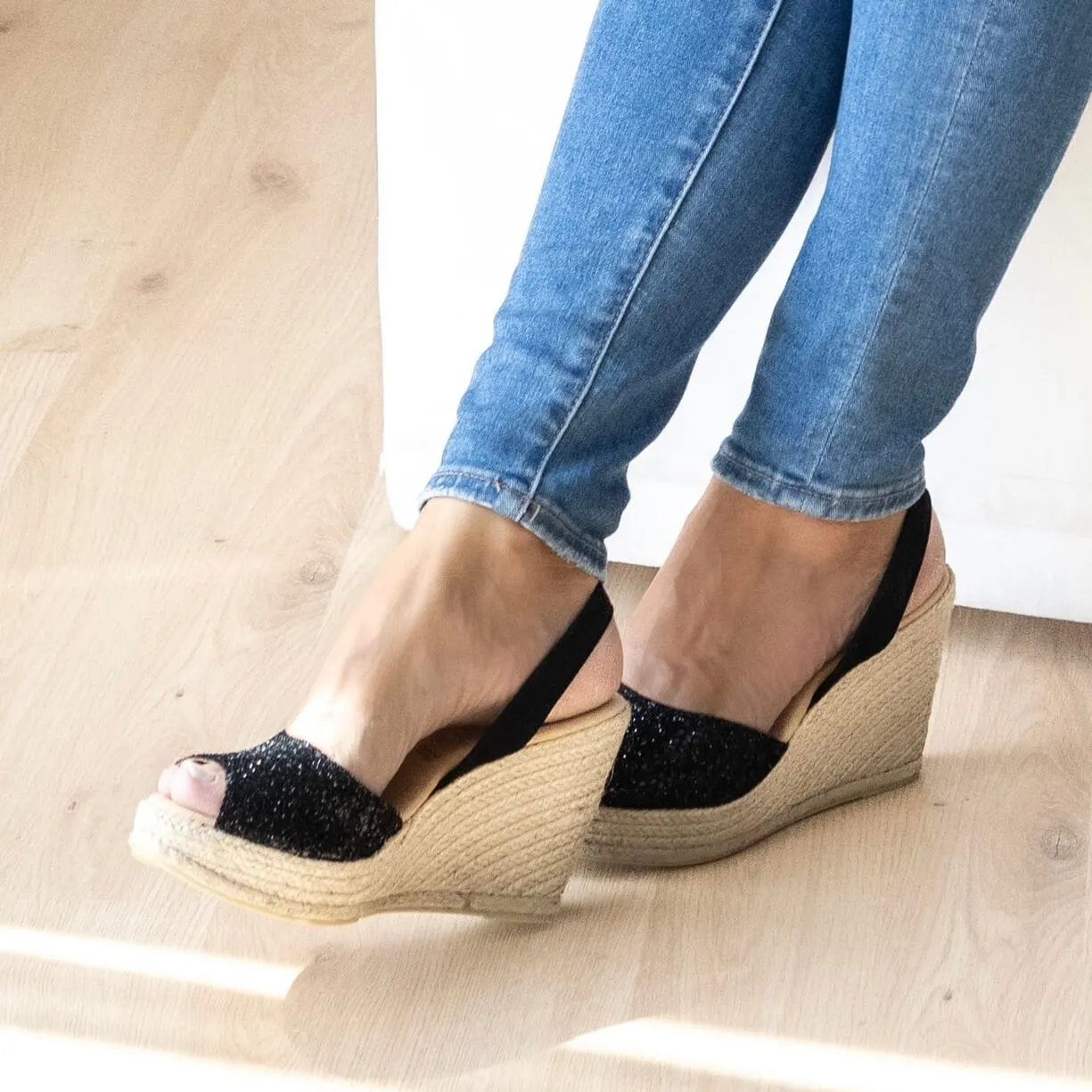 Roxy Espadrille Wedge in Midnight Glitter (Vegan)
