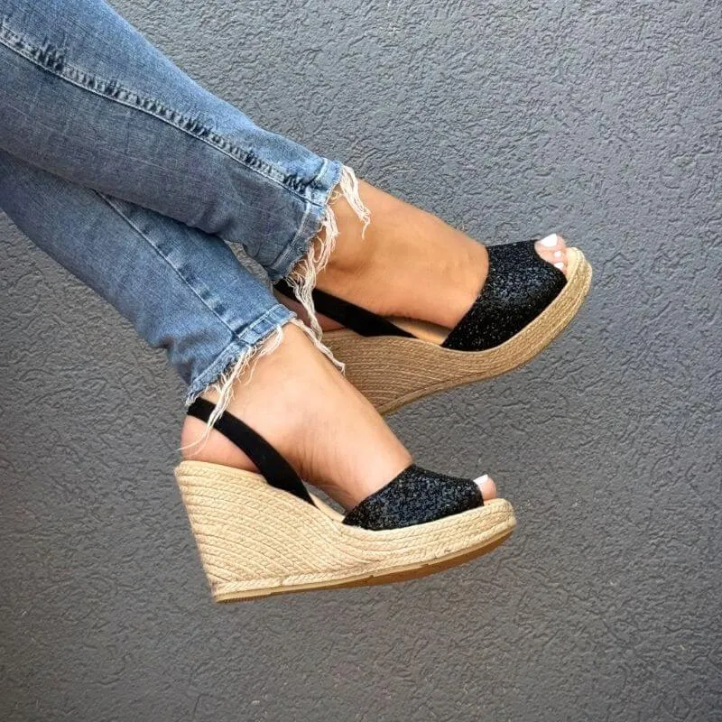 Roxy Espadrille Wedge in Midnight Glitter (Vegan)
