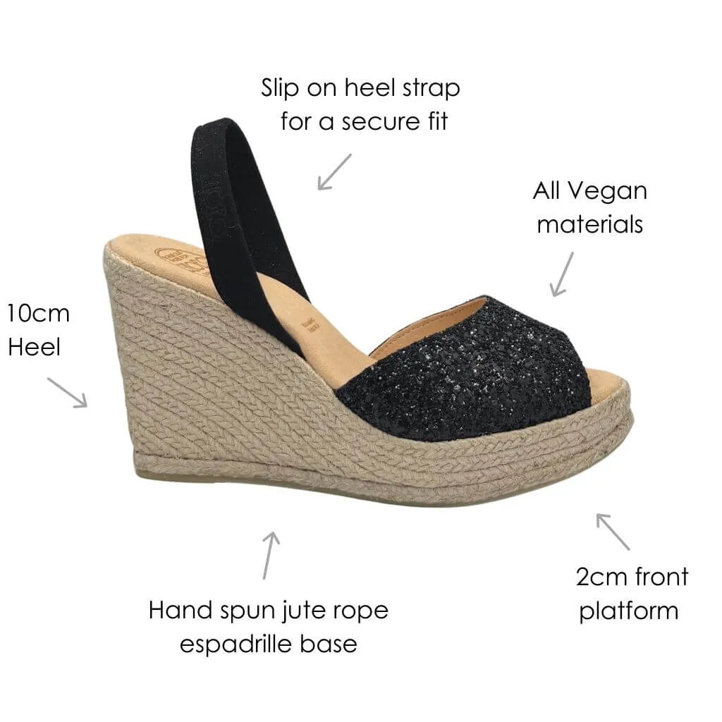 Roxy Espadrille Wedge in Midnight Glitter (Vegan)