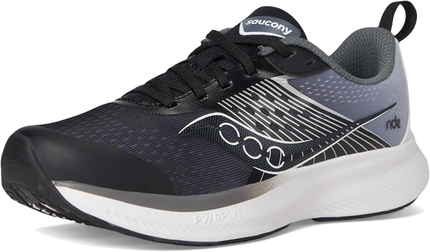 Saucony Ride Kidz Sneaker, Black/White, 1 US Unisex Big Kid