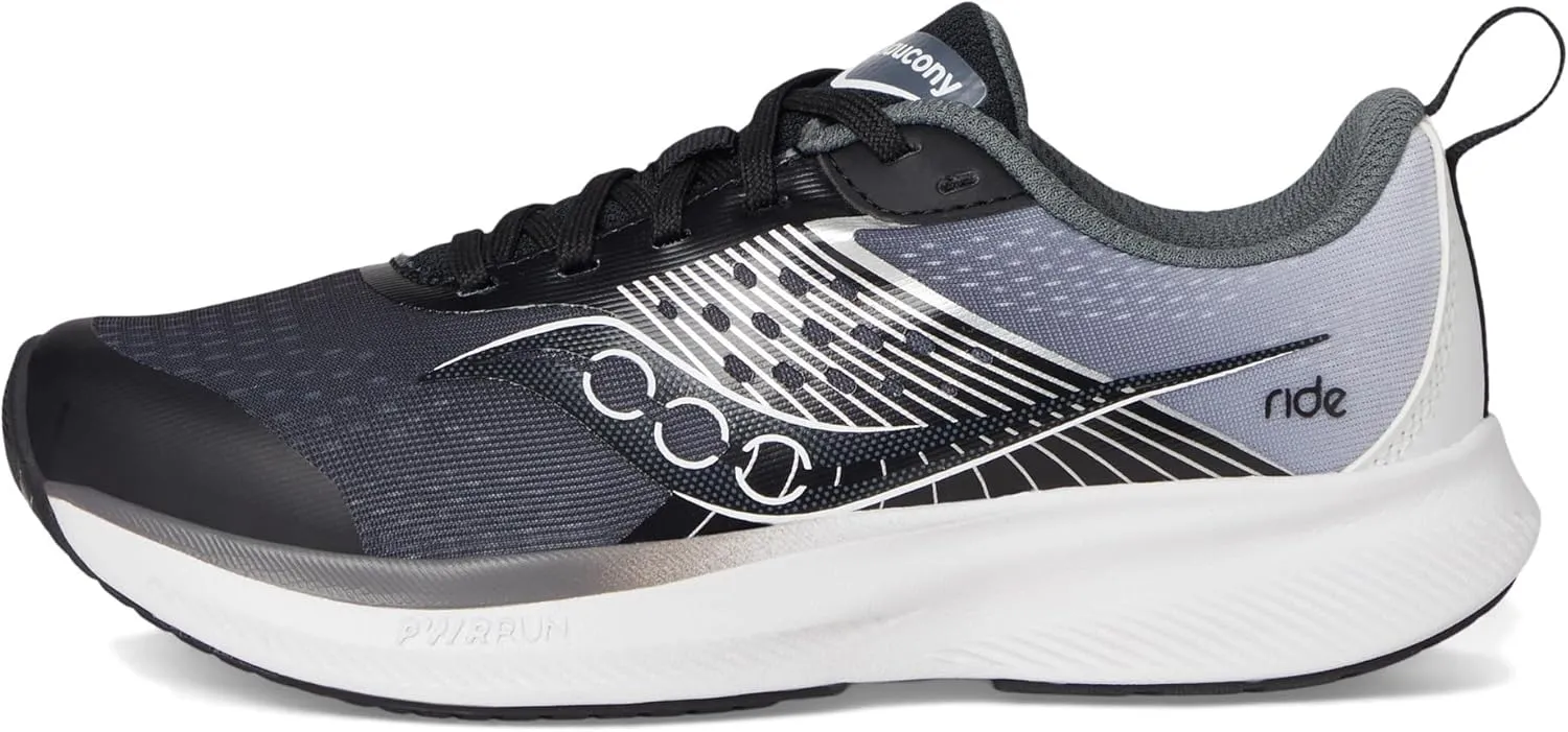 Saucony Ride Kidz Sneaker, Black/White, 1.5 US Unisex Big Kid