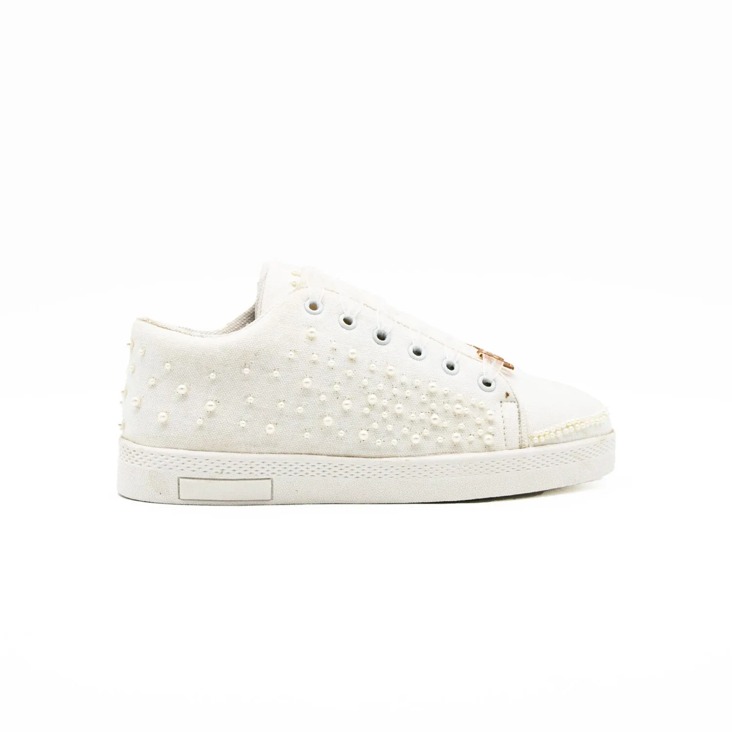Serenity Luxury White Canvas Handmade Embellished Tennis Shoe