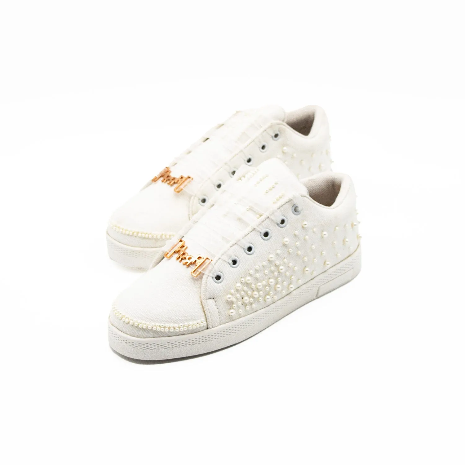Serenity Luxury White Canvas Handmade Embellished Tennis Shoe