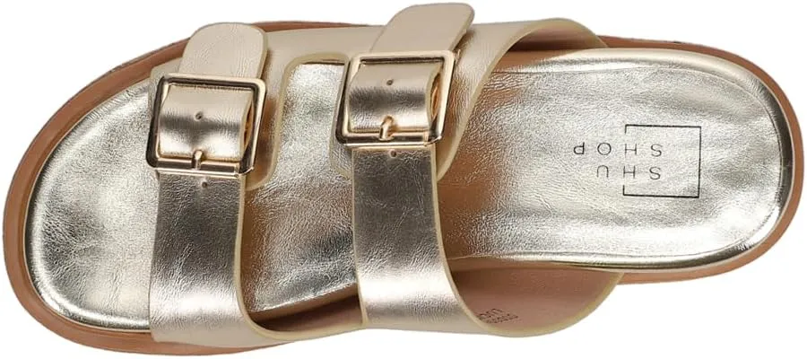 Shu Shop Womens Lucinda Metallic Platform Casual Sandals Casual Mid Heel 2-3" - Gold
