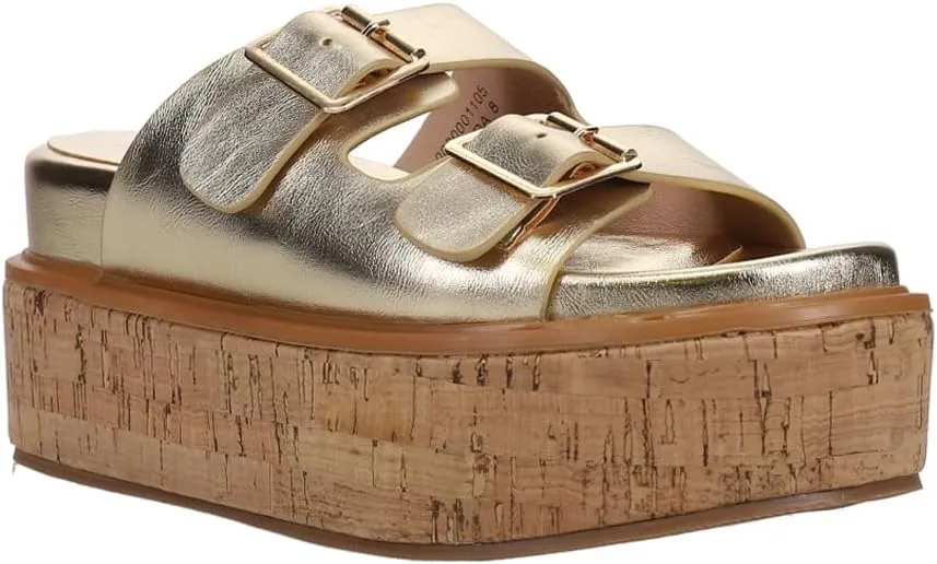 Shu Shop Womens Lucinda Metallic Platform Casual Sandals Casual Mid Heel 2-3" - Gold