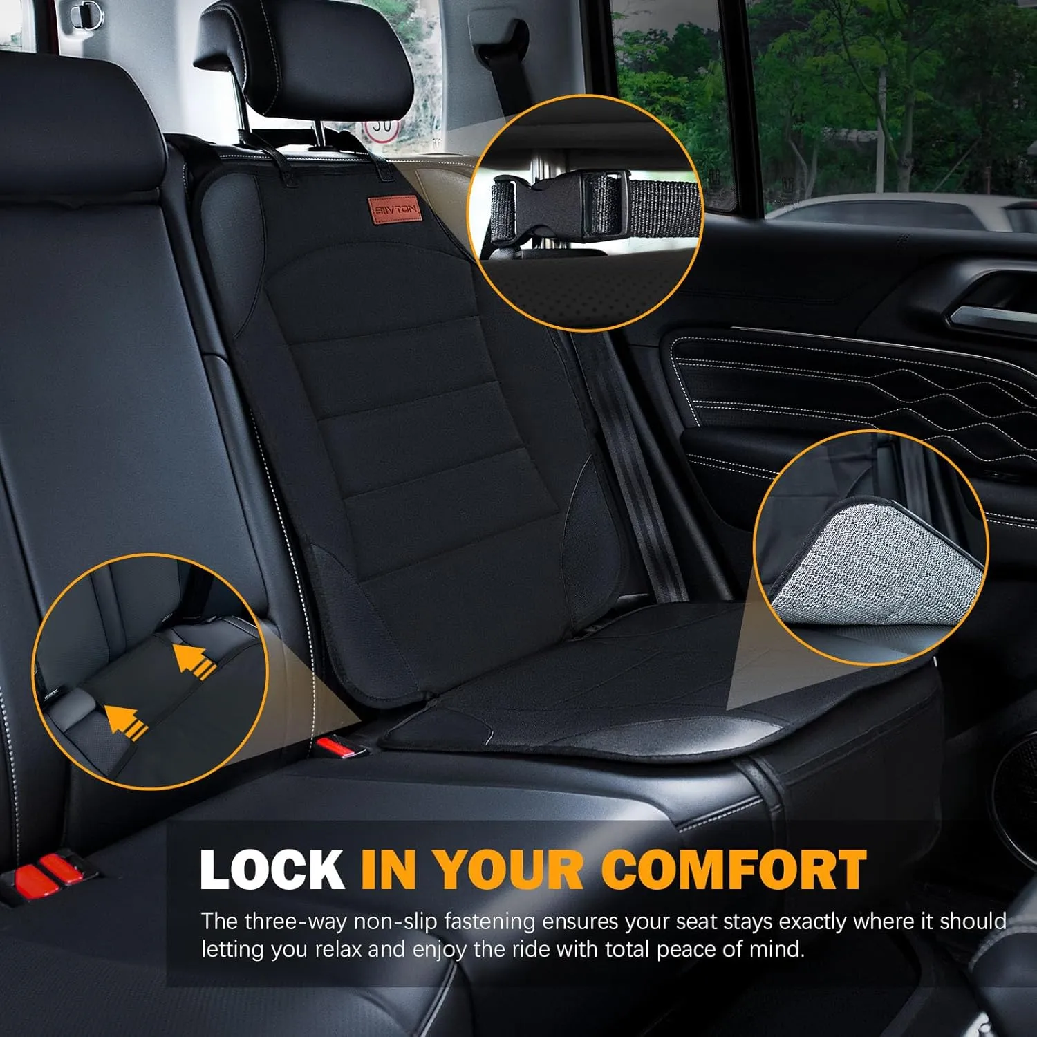 Siivton Car Seat Protector for Child Seat Cushion for Leather and Fabric Seats, 2 Mesh Pockets, Non-Slip Backing, Carseat Protectors for Vehicles, Baby, Pets (2 Pack)