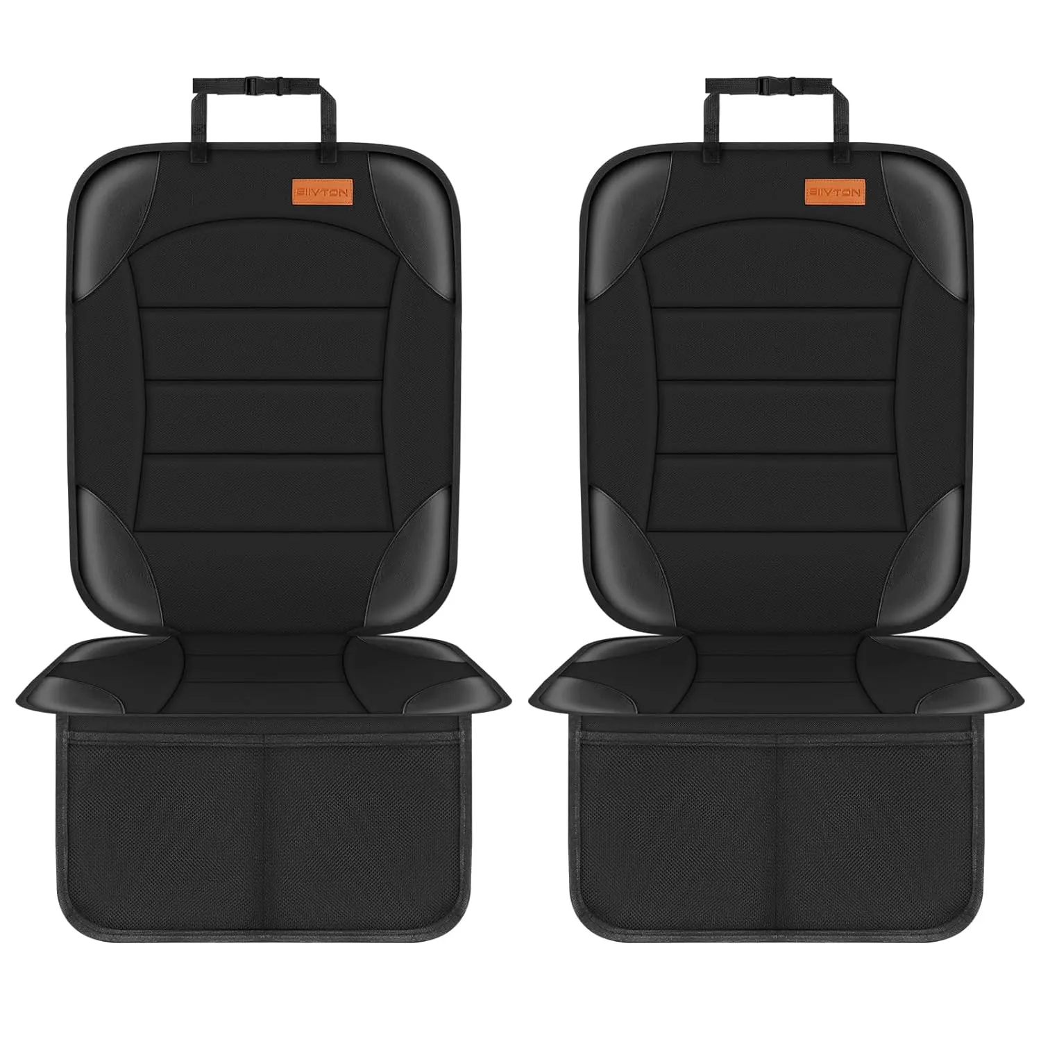 Siivton Car Seat Protector for Child Seat Cushion for Leather and Fabric Seats, 2 Mesh Pockets, Non-Slip Backing, Carseat Protectors for Vehicles, Baby, Pets (2 Pack)