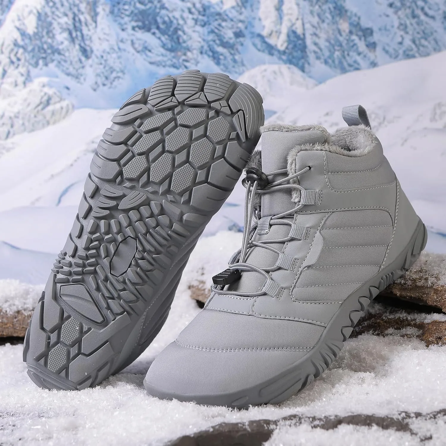 Snow Boots for Women Waterproof Comfortable Hiking Shoes Non Slip Wide Toe Box Sneakers Zero Drop Running Shoes Barefoot Boot Winter Snow Booties Faux Leather Fur Warm Boots Outdoor Running Shoe