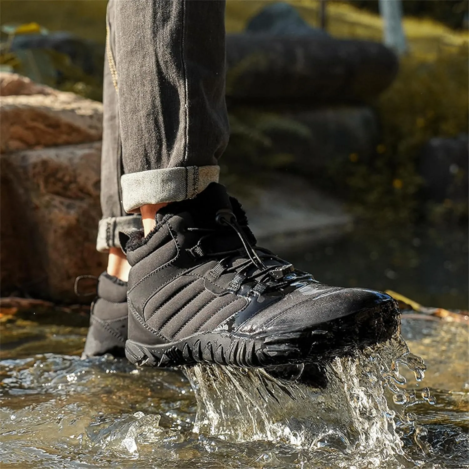 Snow Boots for Women Waterproof Comfortable Hiking Shoes Non Slip Wide Toe Box Sneakers Zero Drop Running Shoes Barefoot Boot Winter Snow Booties Faux Leather Fur Warm Boots Outdoor Running Shoe