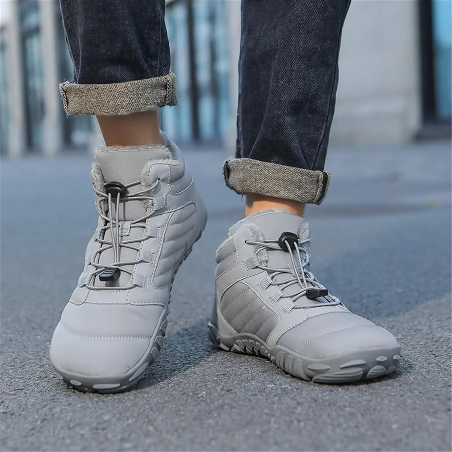 Snow Boots for Women Waterproof Comfortable Hiking Shoes Non Slip Wide Toe Box Sneakers Zero Drop Running Shoes Barefoot Boot Winter Snow Booties Faux Leather Fur Warm Boots Outdoor Running Shoe