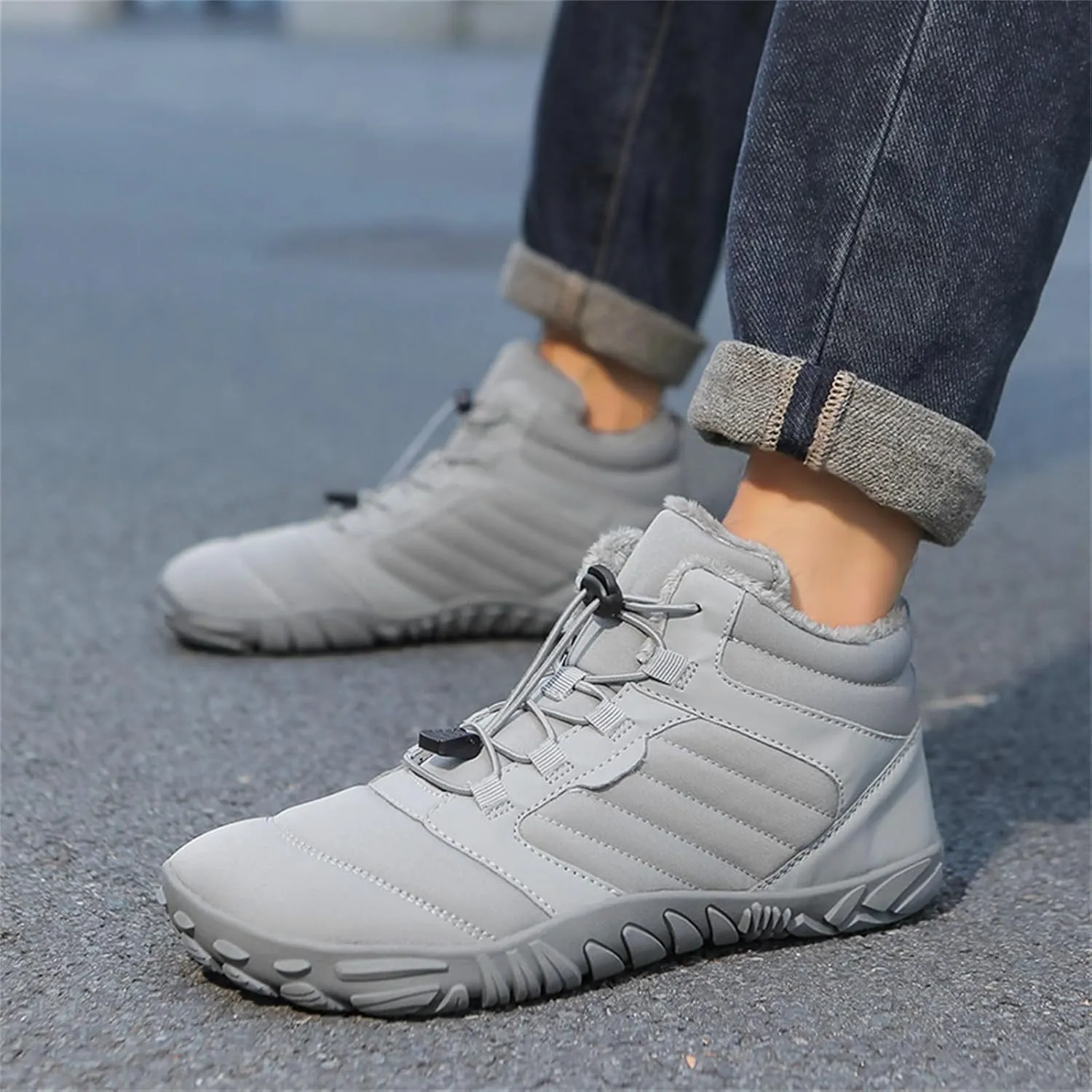 Snow Boots for Women Waterproof Comfortable Hiking Shoes Non Slip Wide Toe Box Sneakers Zero Drop Running Shoes Barefoot Boot Winter Snow Booties Faux Leather Fur Warm Boots Outdoor Running Shoe