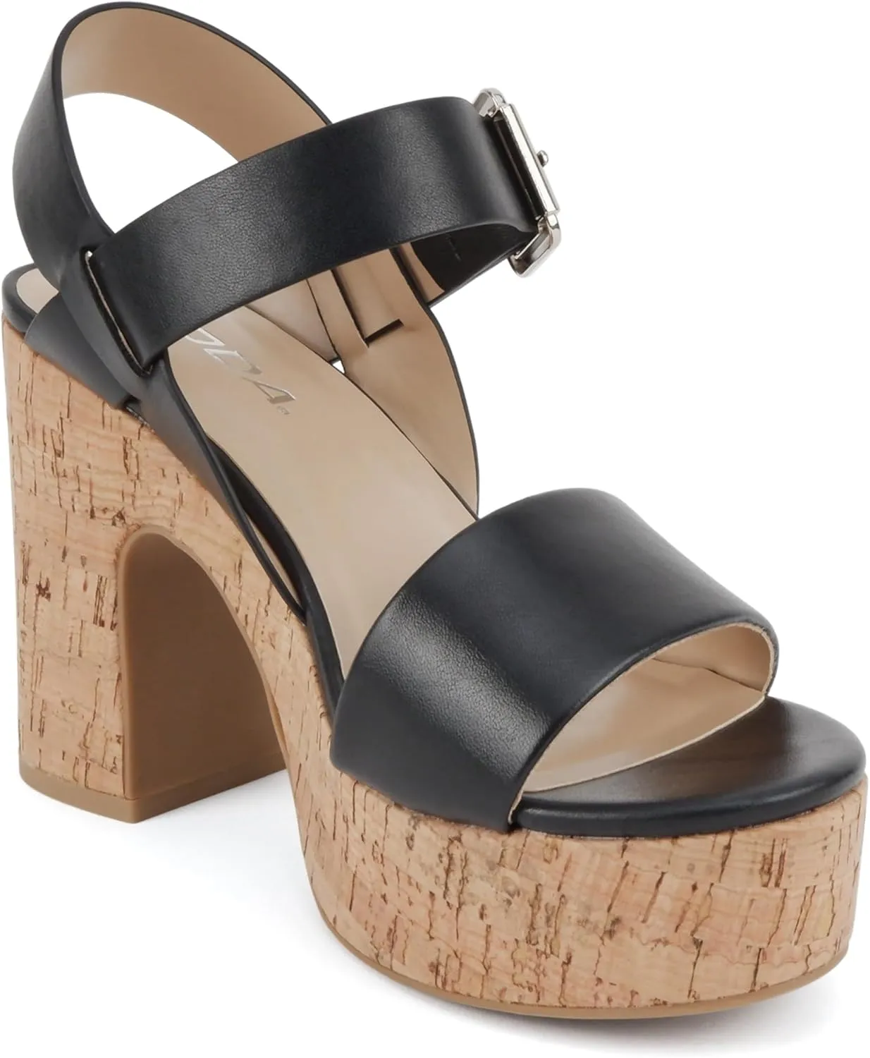 Soda “Annual” ~ Women Open Round Toe Single Band High Heel Notch Wedge Sandals with Adjustable Ankle Strap