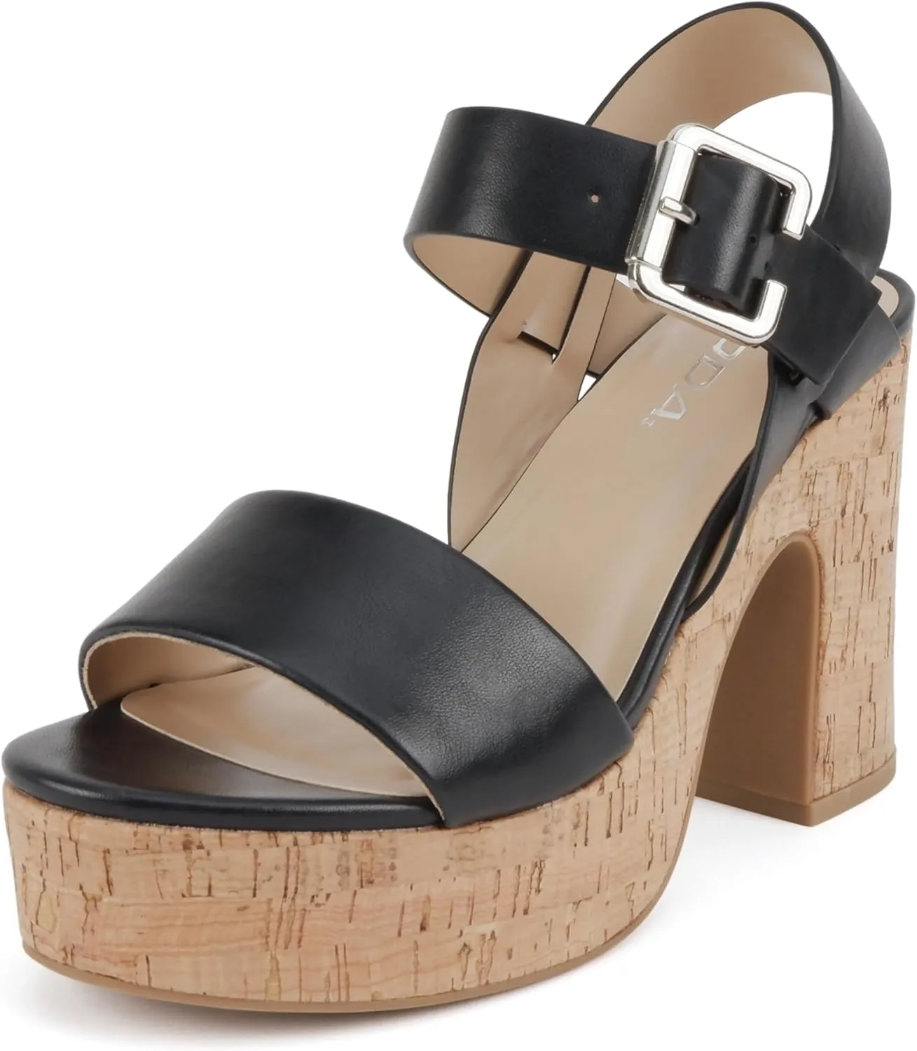 Soda “Annual” ~ Women Open Round Toe Single Band High Heel Notch Wedge Sandals with Adjustable Ankle Strap