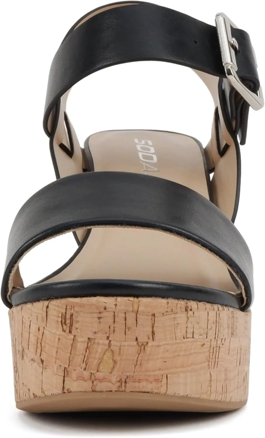 Soda “Annual” ~ Women Open Round Toe Single Band High Heel Notch Wedge Sandals with Adjustable Ankle Strap
