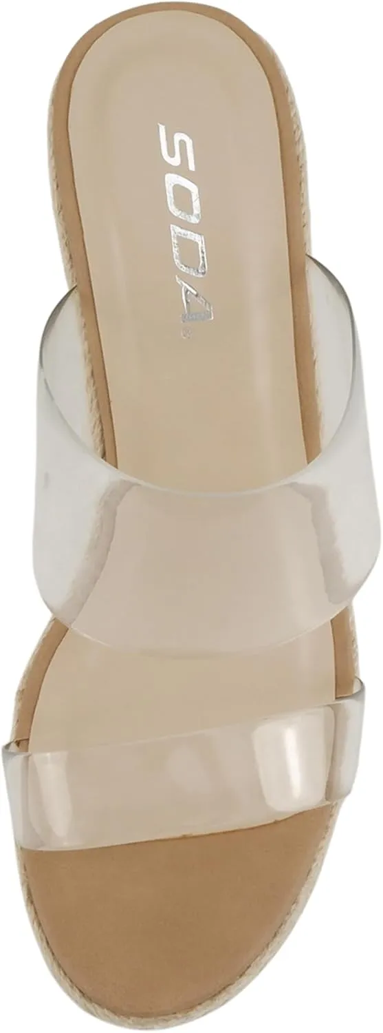 Soda Bigfan ~ Women Open Toe Clear Strap Espadrille Wedge Sandals