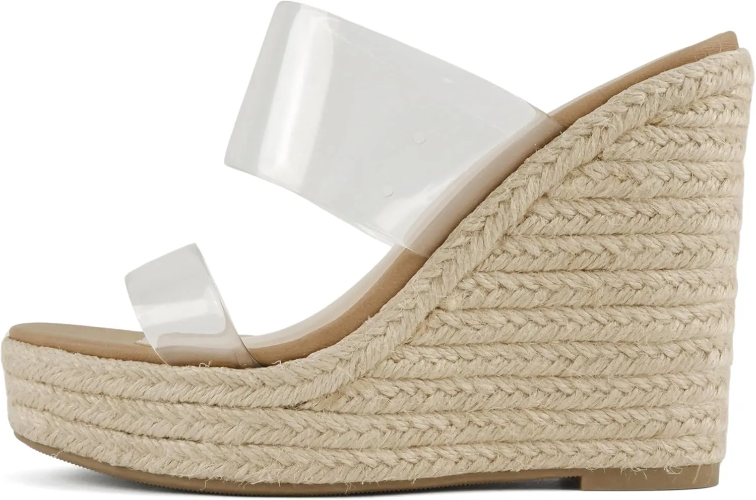 Soda Bigfan ~ Women Open Toe Clear Strap Espadrille Wedge Sandals