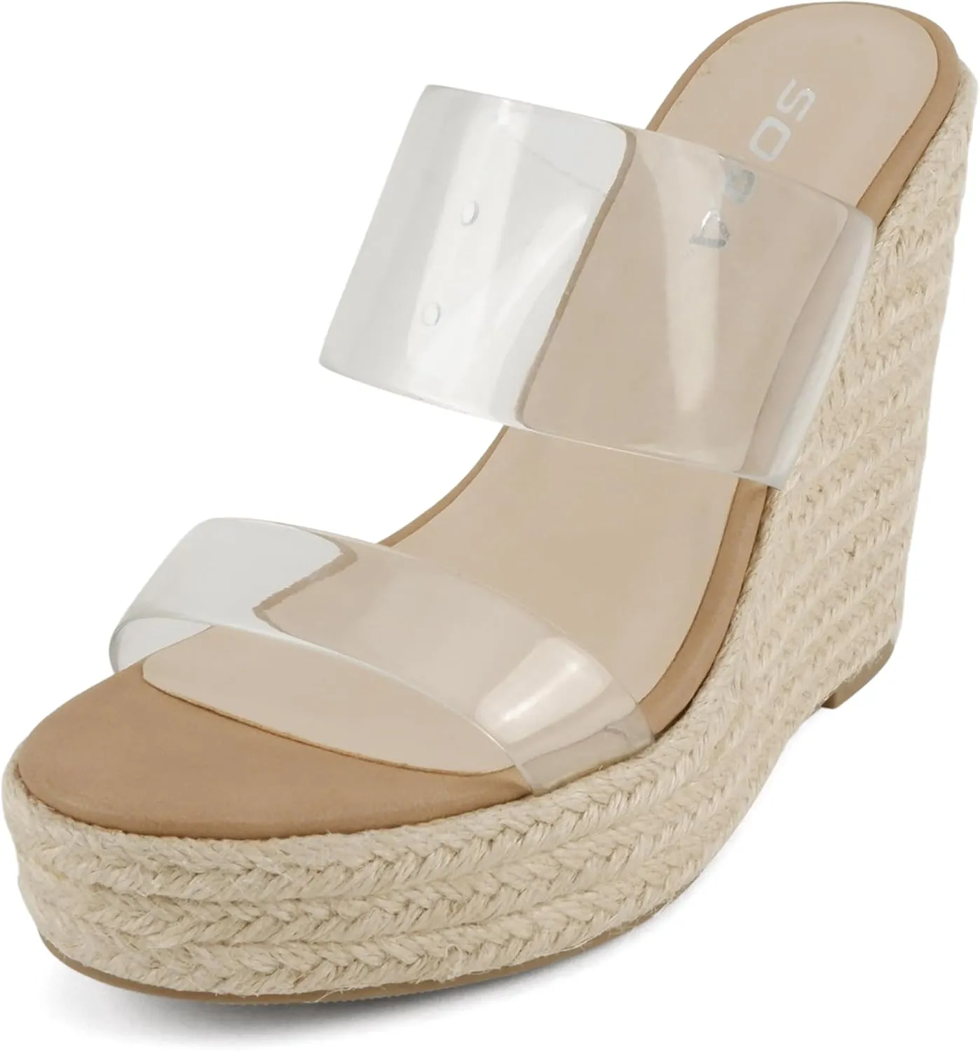 Soda Bigfan ~ Women Open Toe Clear Strap Espadrille Wedge Sandals