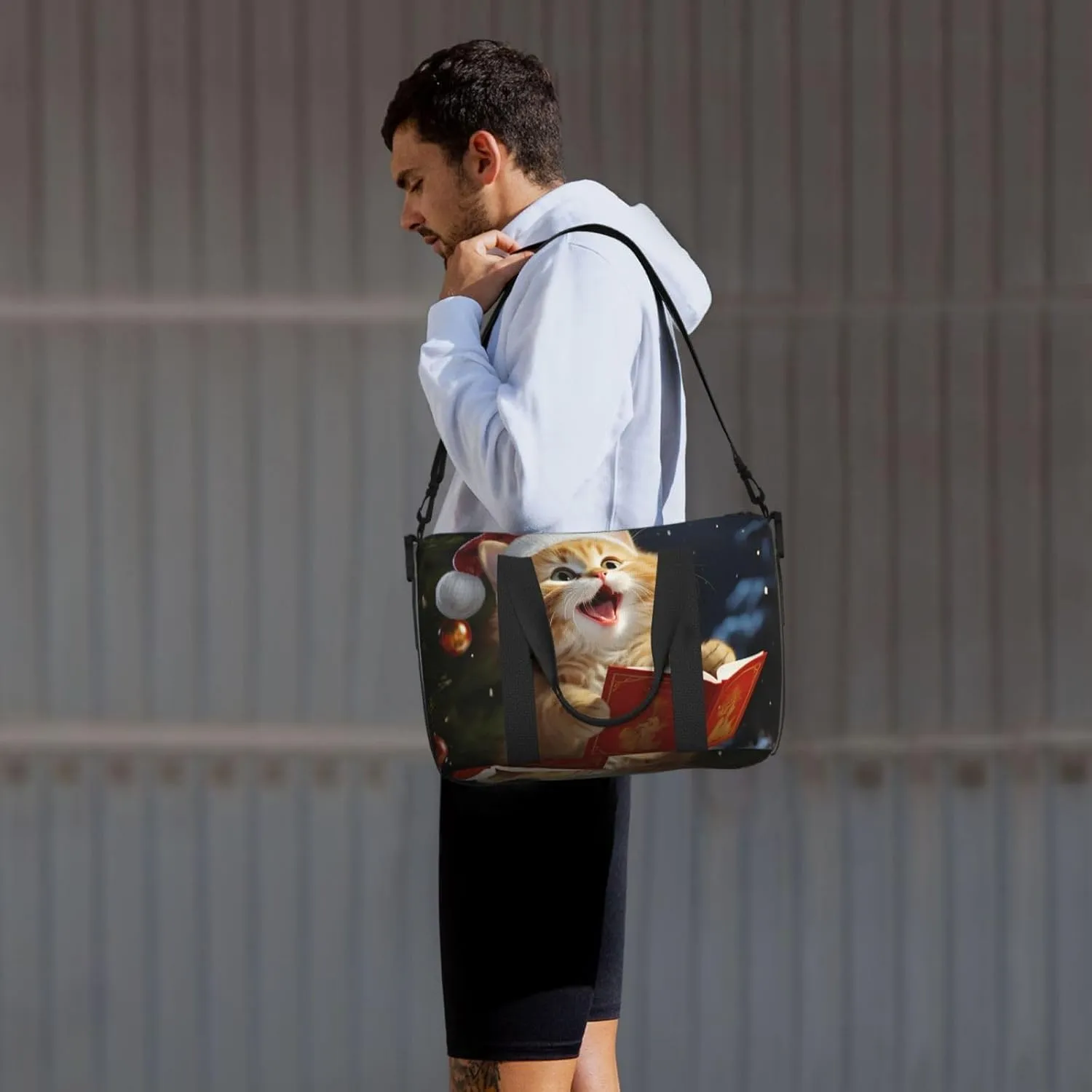 Sports Gym Bag for Women Men Travel Duffel Bag Tote Cute Cat Sing Christmas Carols Weekender Bag Canvas Carry on Overnight Bag for Travel Swimming Fitness Workout Sports Duffle Bag