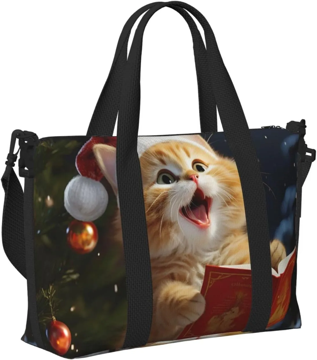 Sports Gym Bag for Women Men Travel Duffel Bag Tote Cute Cat Sing Christmas Carols Weekender Bag Canvas Carry on Overnight Bag for Travel Swimming Fitness Workout Sports Duffle Bag