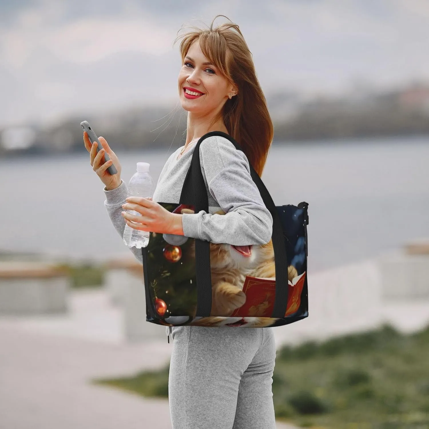 Sports Gym Bag for Women Men Travel Duffel Bag Tote Cute Cat Sing Christmas Carols Weekender Bag Canvas Carry on Overnight Bag for Travel Swimming Fitness Workout Sports Duffle Bag