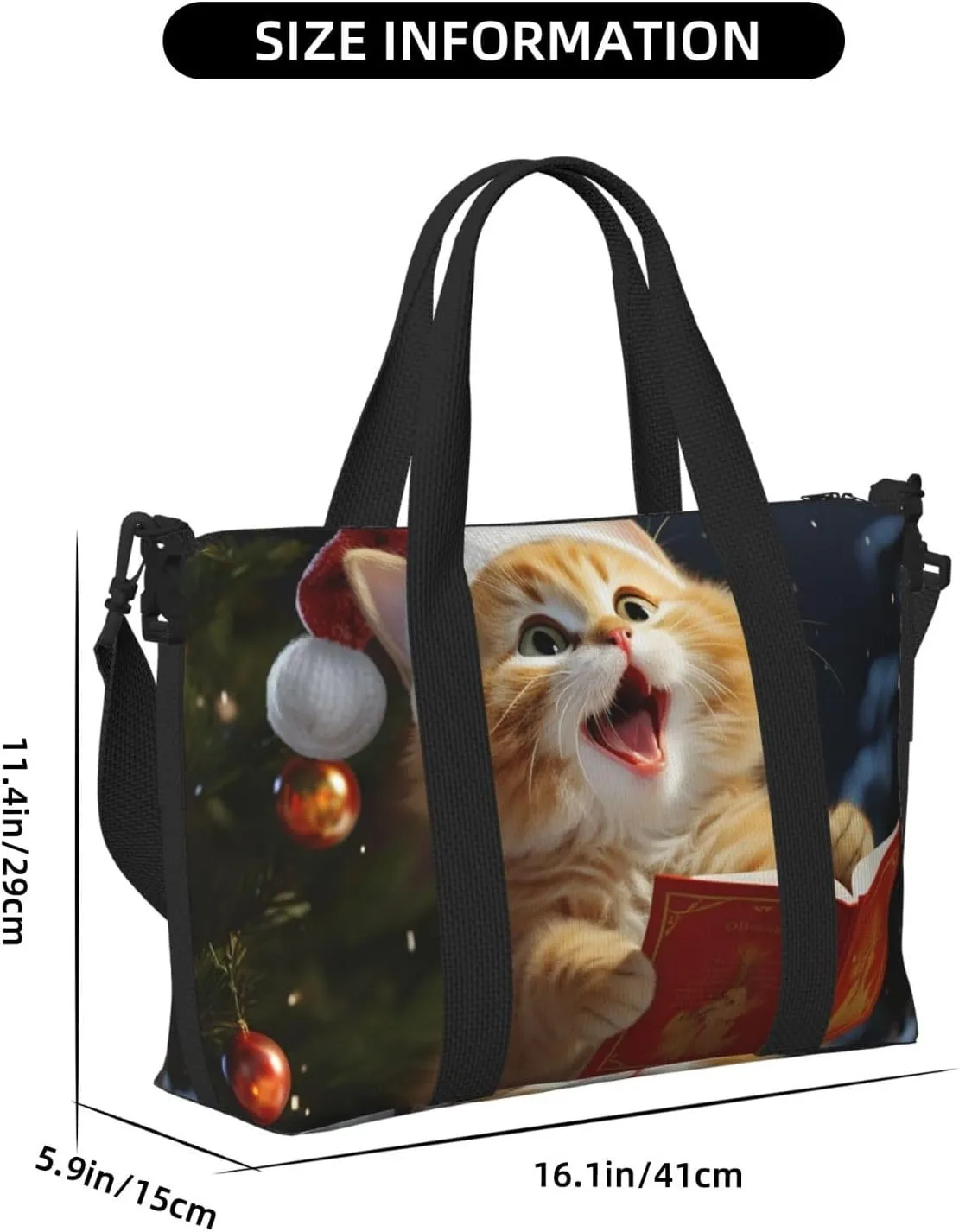 Sports Gym Bag for Women Men Travel Duffel Bag Tote Cute Cat Sing Christmas Carols Weekender Bag Canvas Carry on Overnight Bag for Travel Swimming Fitness Workout Sports Duffle Bag