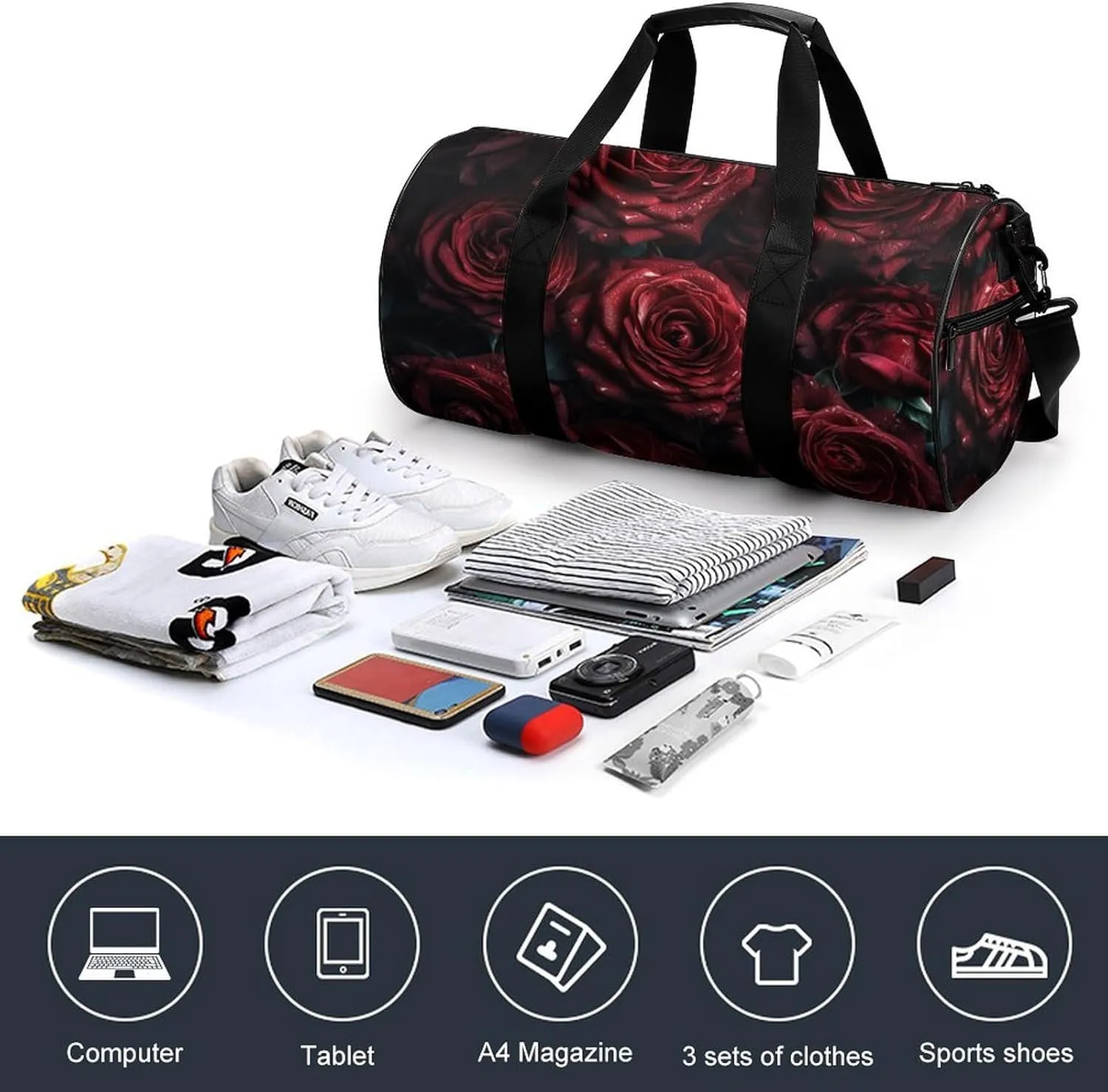 Sports Gym Bag for Women Men Travel Duffel Bag Tote Weekender Bag Handful of Fresh Flowers Carry on Overnight Bag for Travel Swimming Fitness Workout Sports Duffle Bag